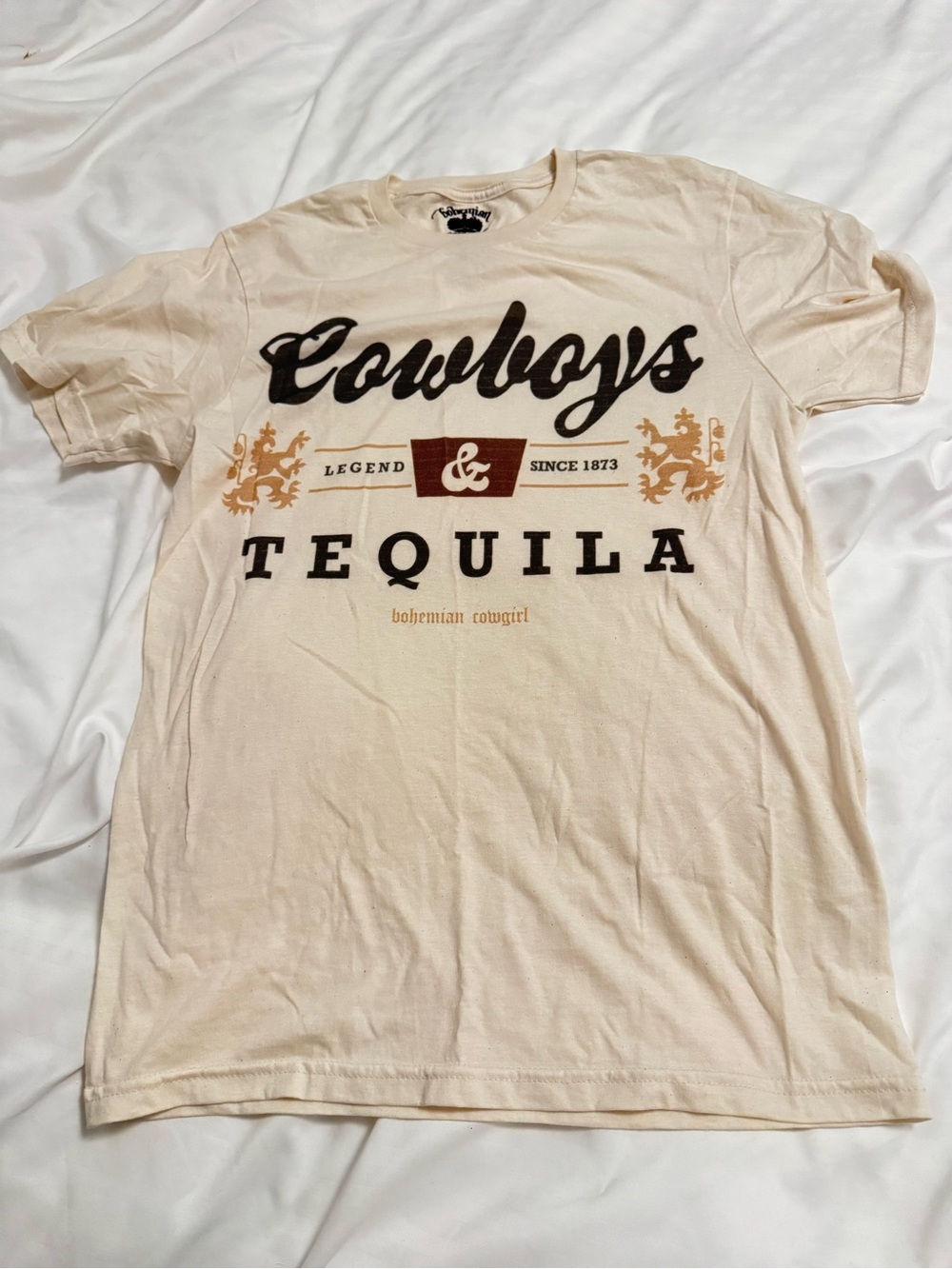 Bohemian Cowgirl Cowboys & Tequila Short Sleeve Tee - Cream